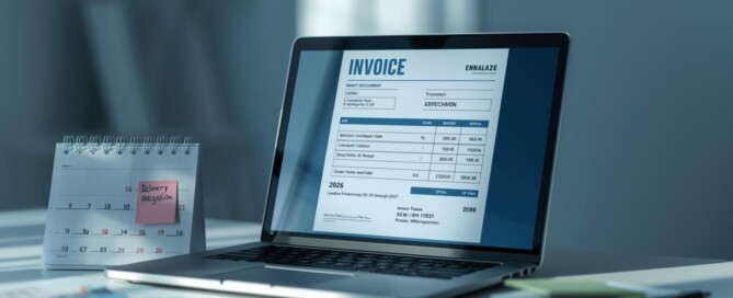 Digitale E-Rechnung auf Laptop mit Hinweis auf 2026 und Empfangspflicht